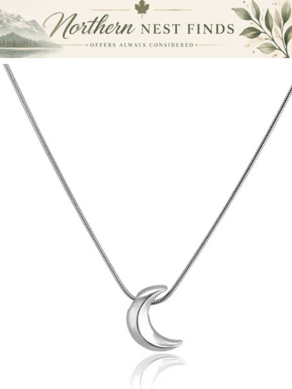 18K Gold Silver Plated Stainless Steel Crescent Moon Pendant Necklace Dainty